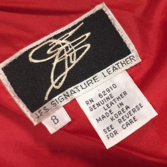 Vintage JFS SIGNATURE GENUINE LEATHER Red Lined Midi Skirt Women's Size 8 - Picture 3 of 9
